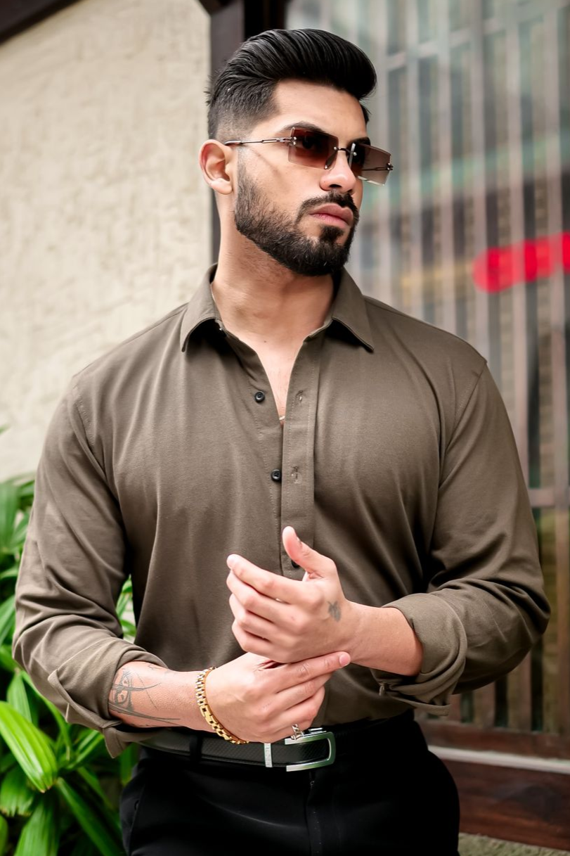 Olive Green Slim Fit Formal Shirt