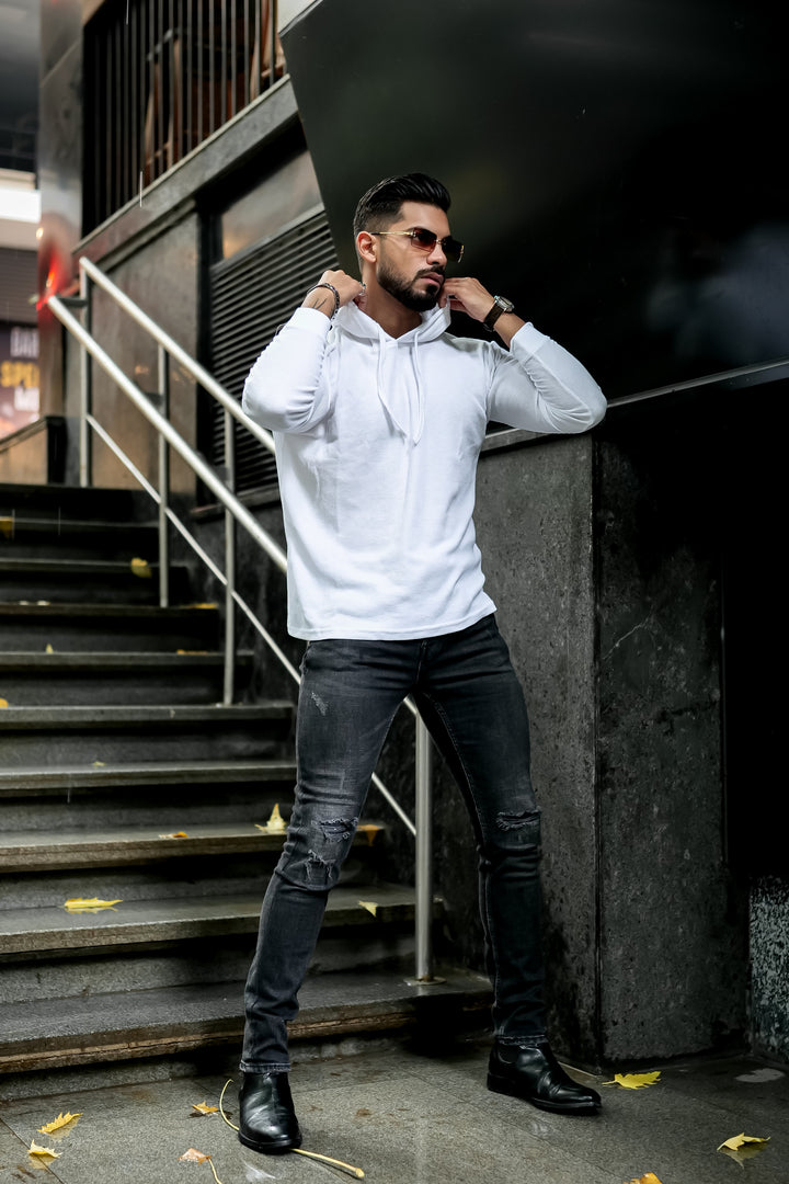 White Waffle Hooded T-Shirt