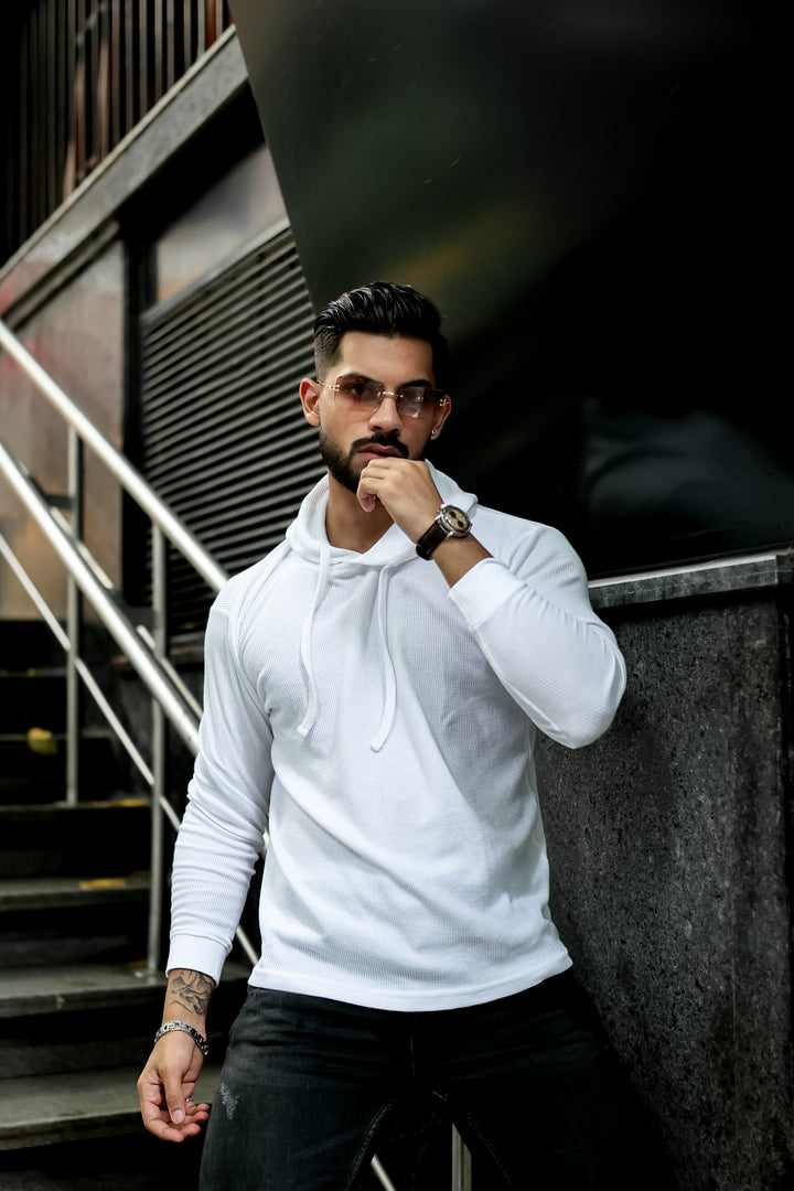 White Waffle Hooded T-Shirt