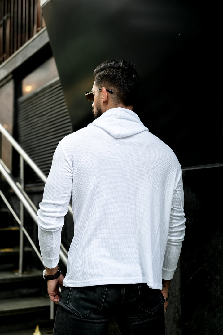 White Waffle Hooded T-Shirt