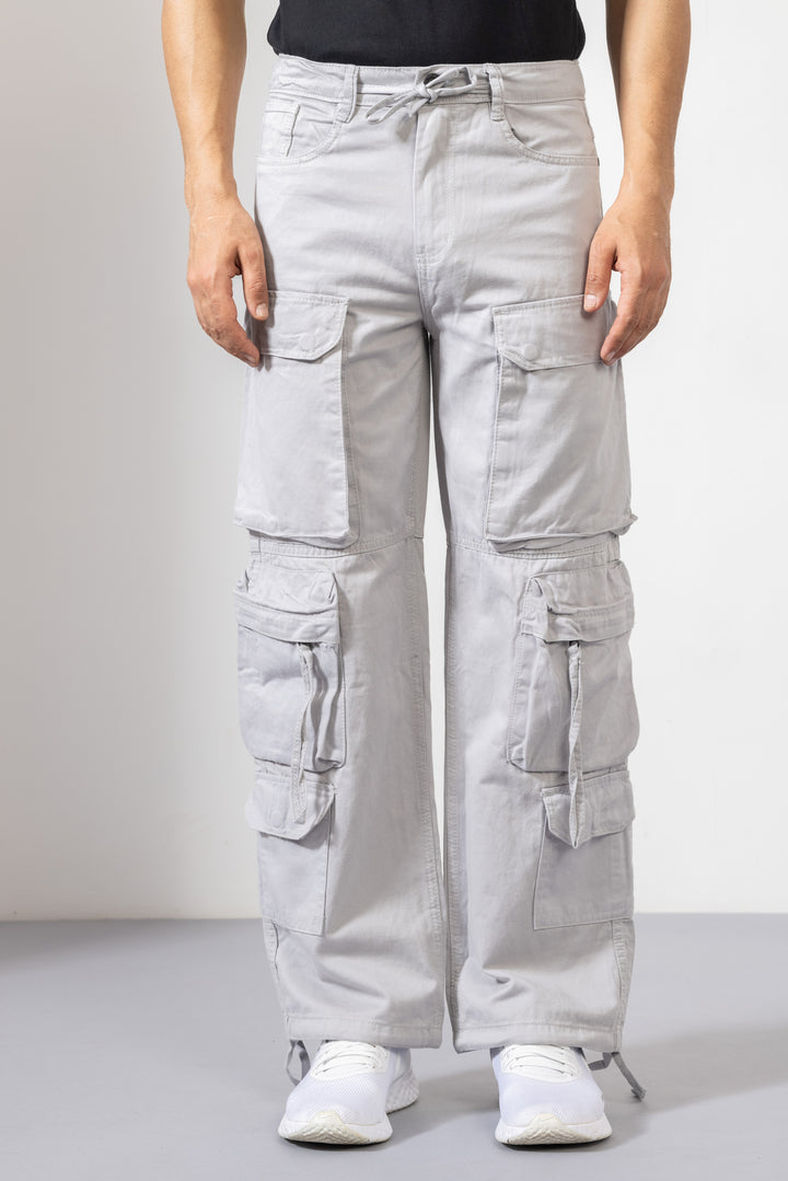 Light Grey Men Cotton Cargo Pants