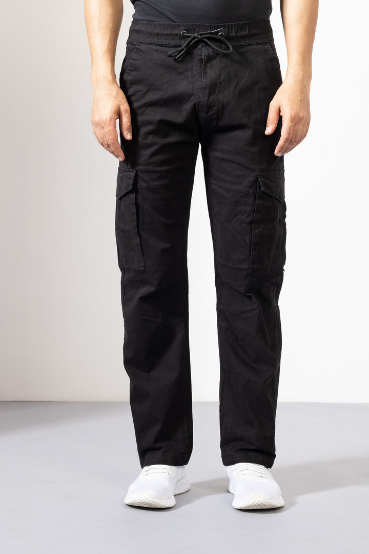 Black Men Cotton Cargo Pants with Multiple Pocket