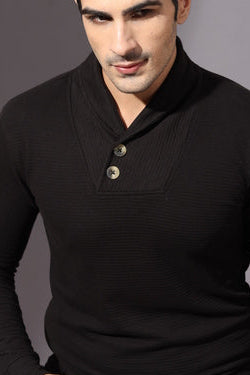 Black Self Design Cowl Neck T-Shirt