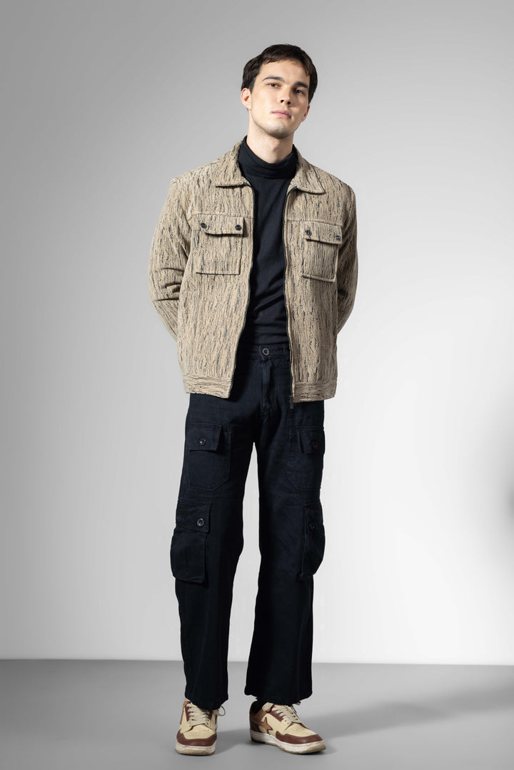 Brown Men Double Pocket Winter Overshirt