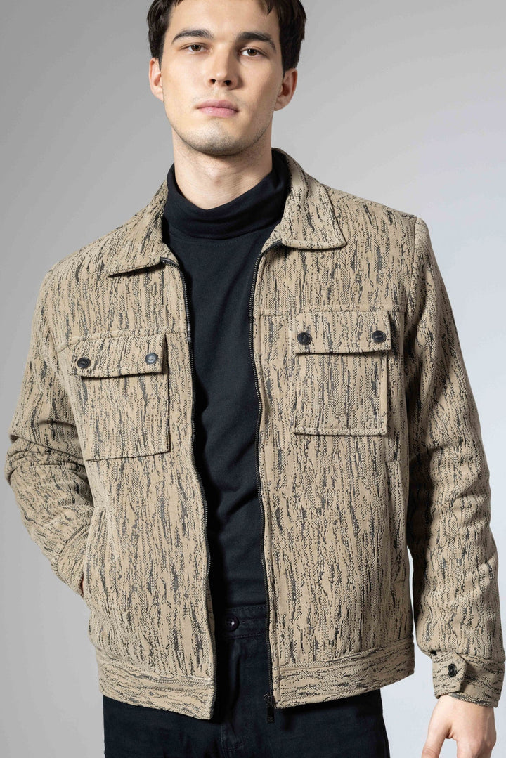 Brown Men Double Pocket Winter Overshirt