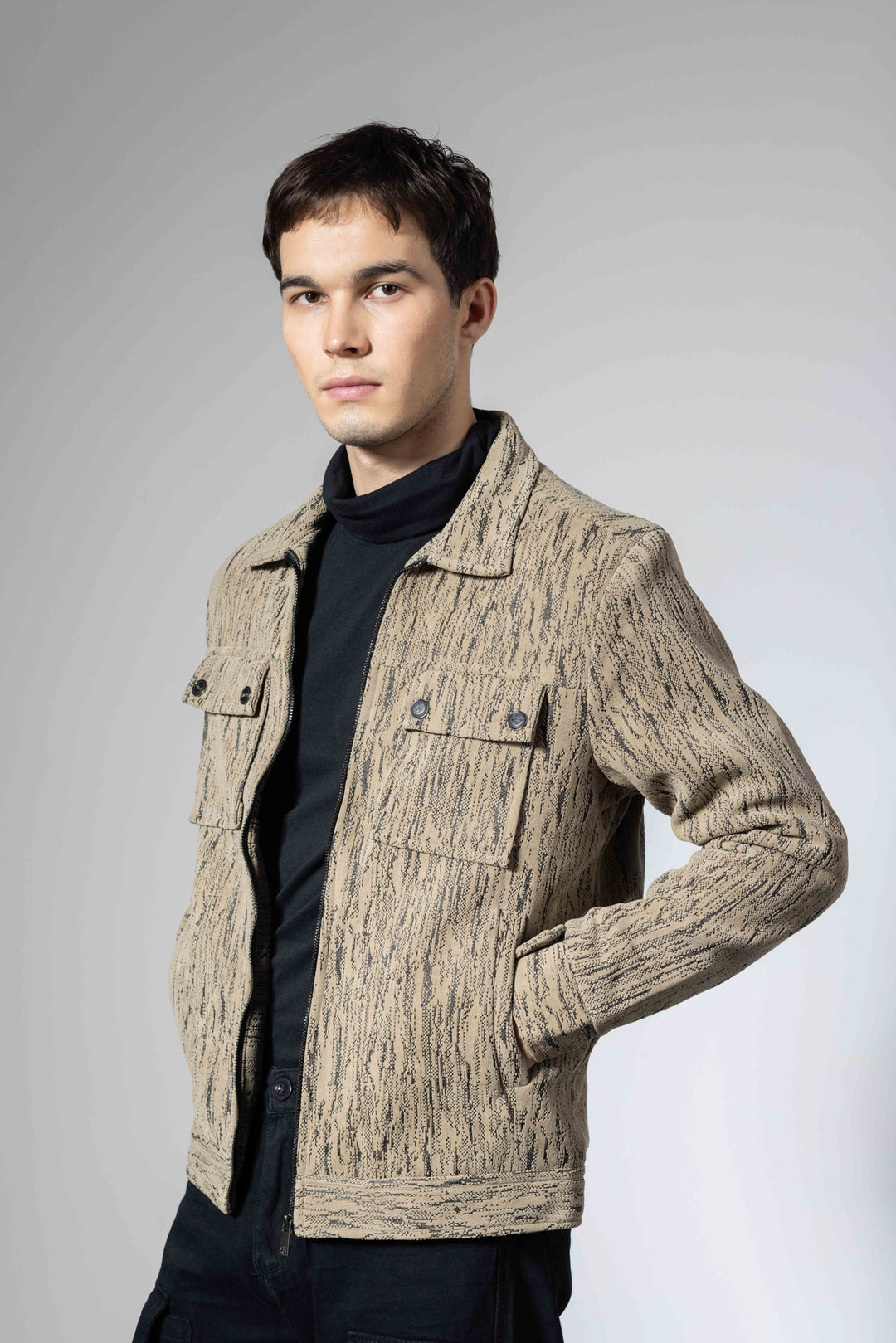 Brown Men Double Pocket Winter Overshirt