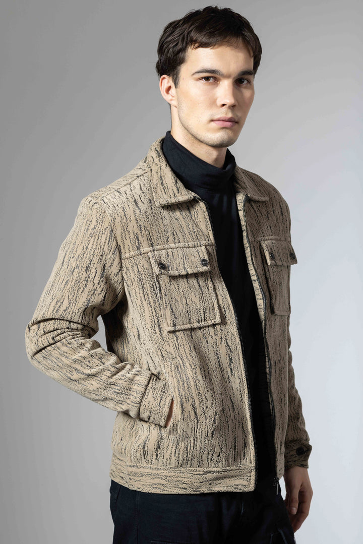 Brown Men Double Pocket Winter Overshirt