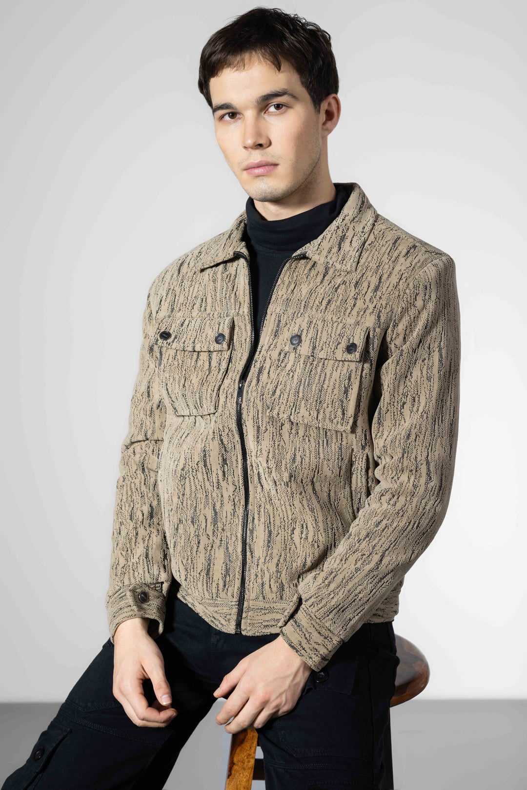 Brown Men Double Pocket Winter Overshirt