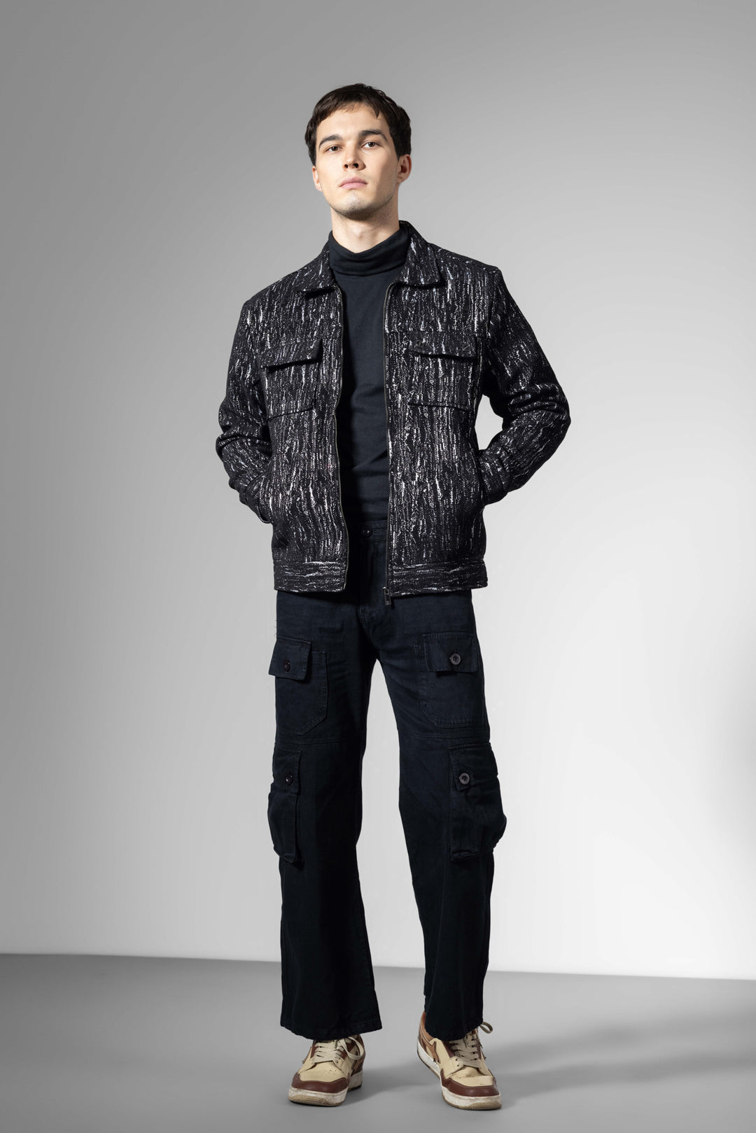 Black Men Double Pocket Winter Overshirt