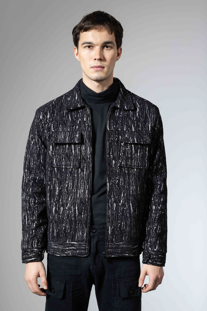 Black Men Double Pocket Winter Overshirt