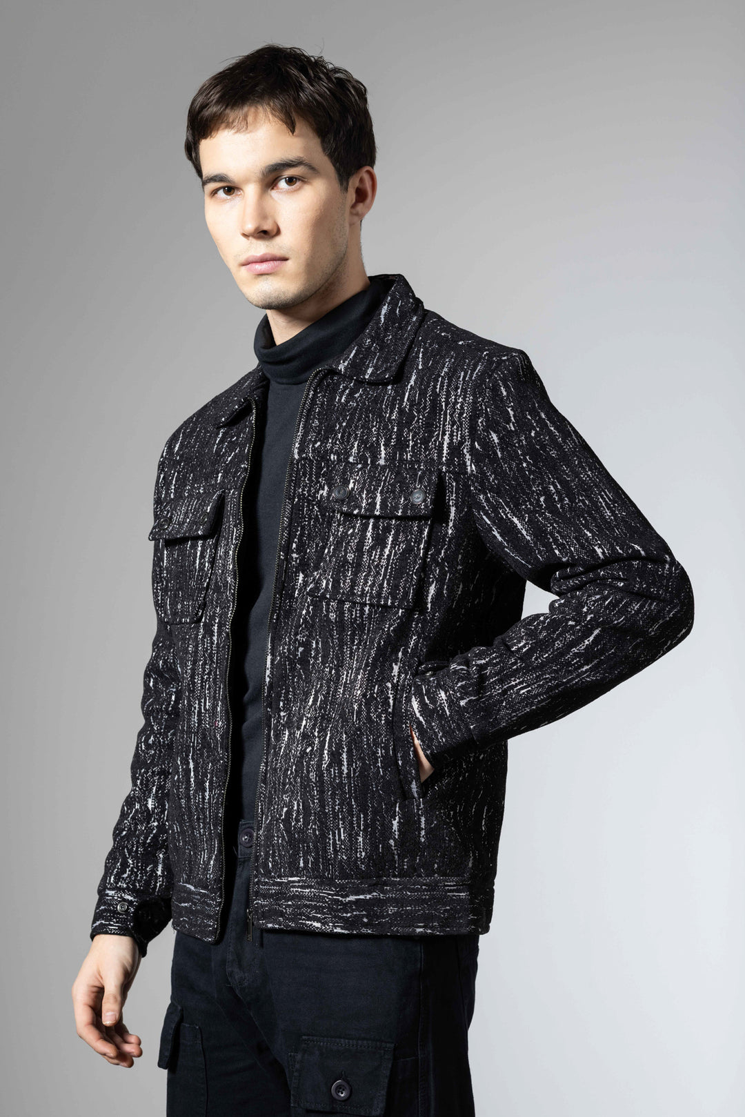 Black Men Double Pocket Winter Overshirt