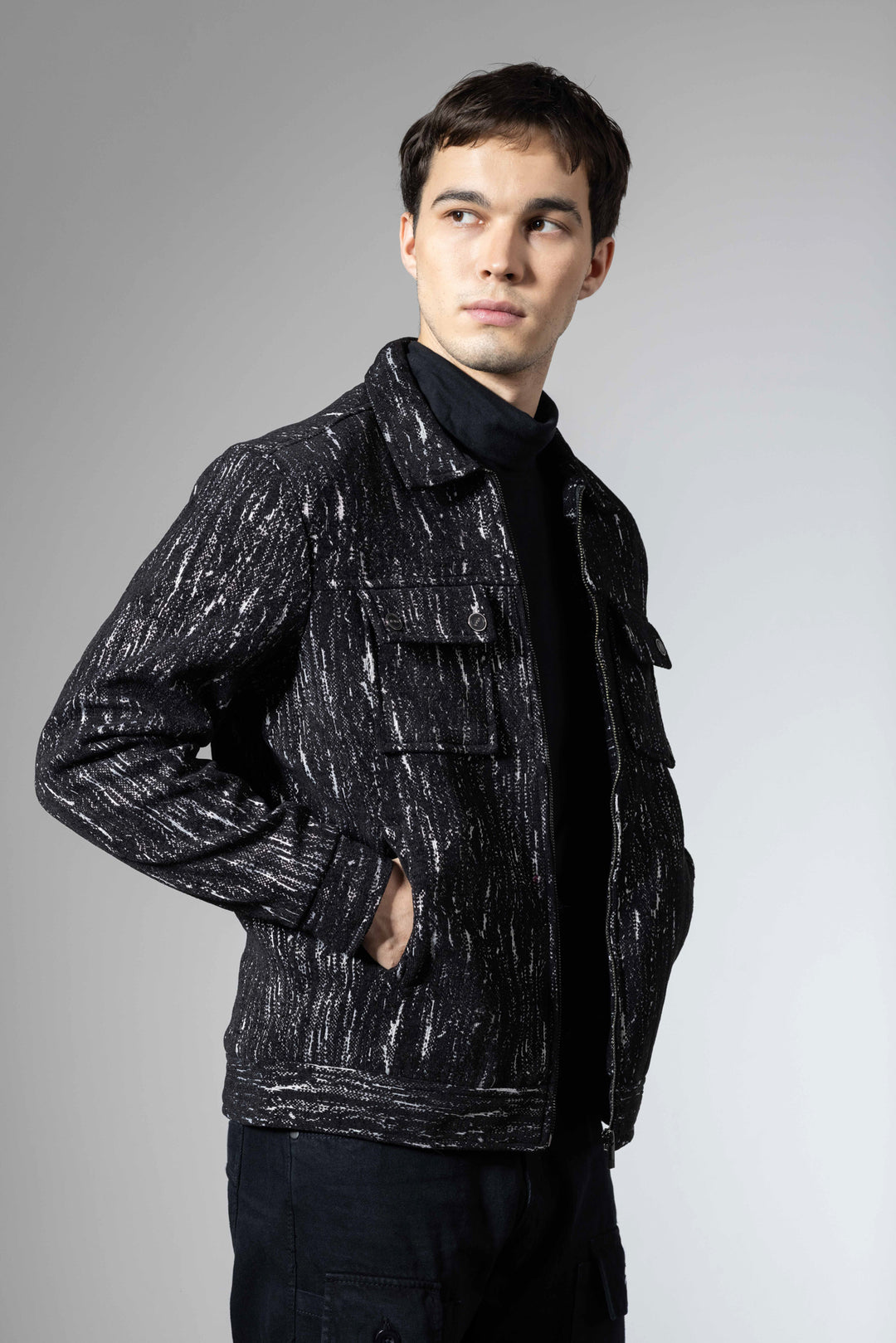 Black Men Double Pocket Winter Overshirt