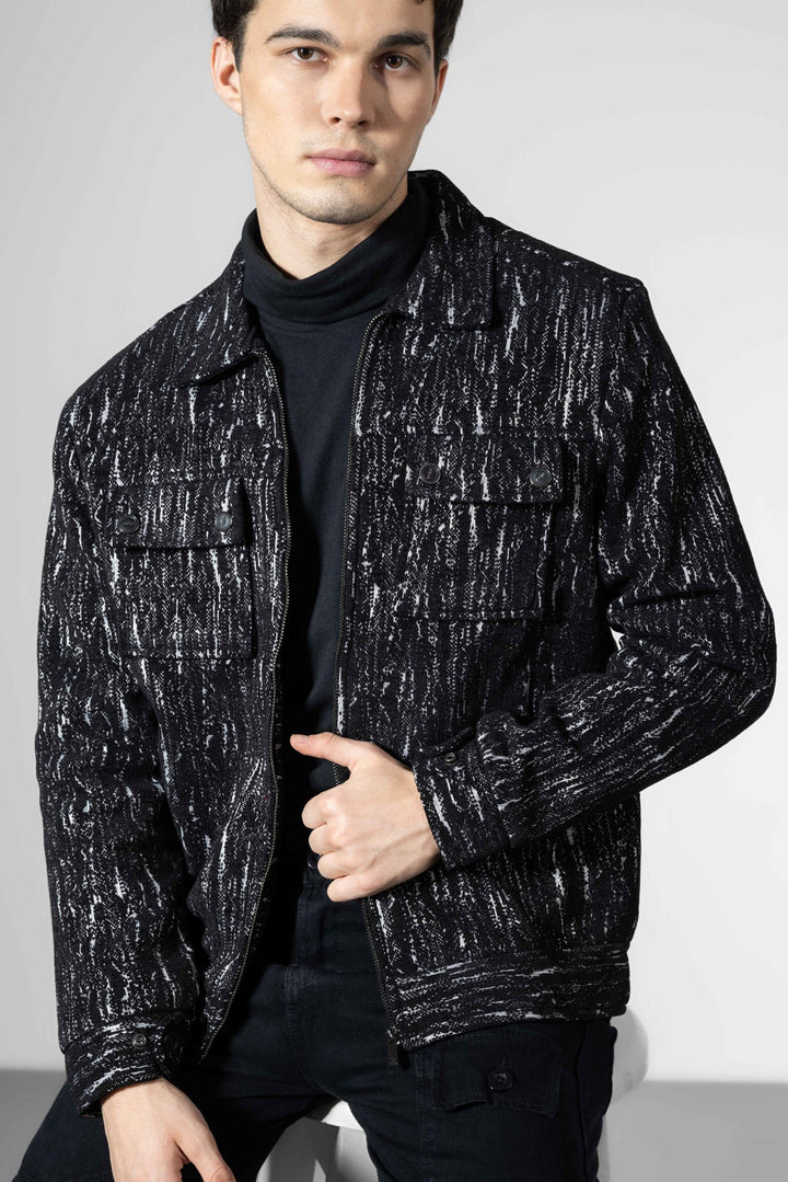 Black Men Double Pocket Winter Overshirt