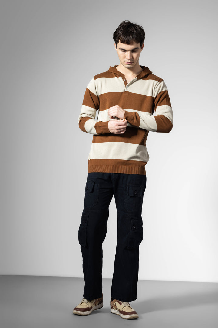 Brown Premium Flat Knit Hooded T-Shirt