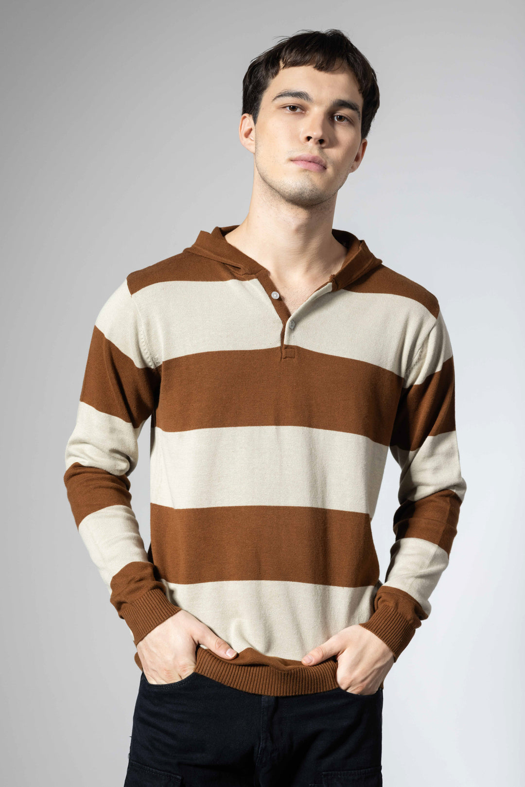 Brown Premium Flat Knit Hooded T-Shirt