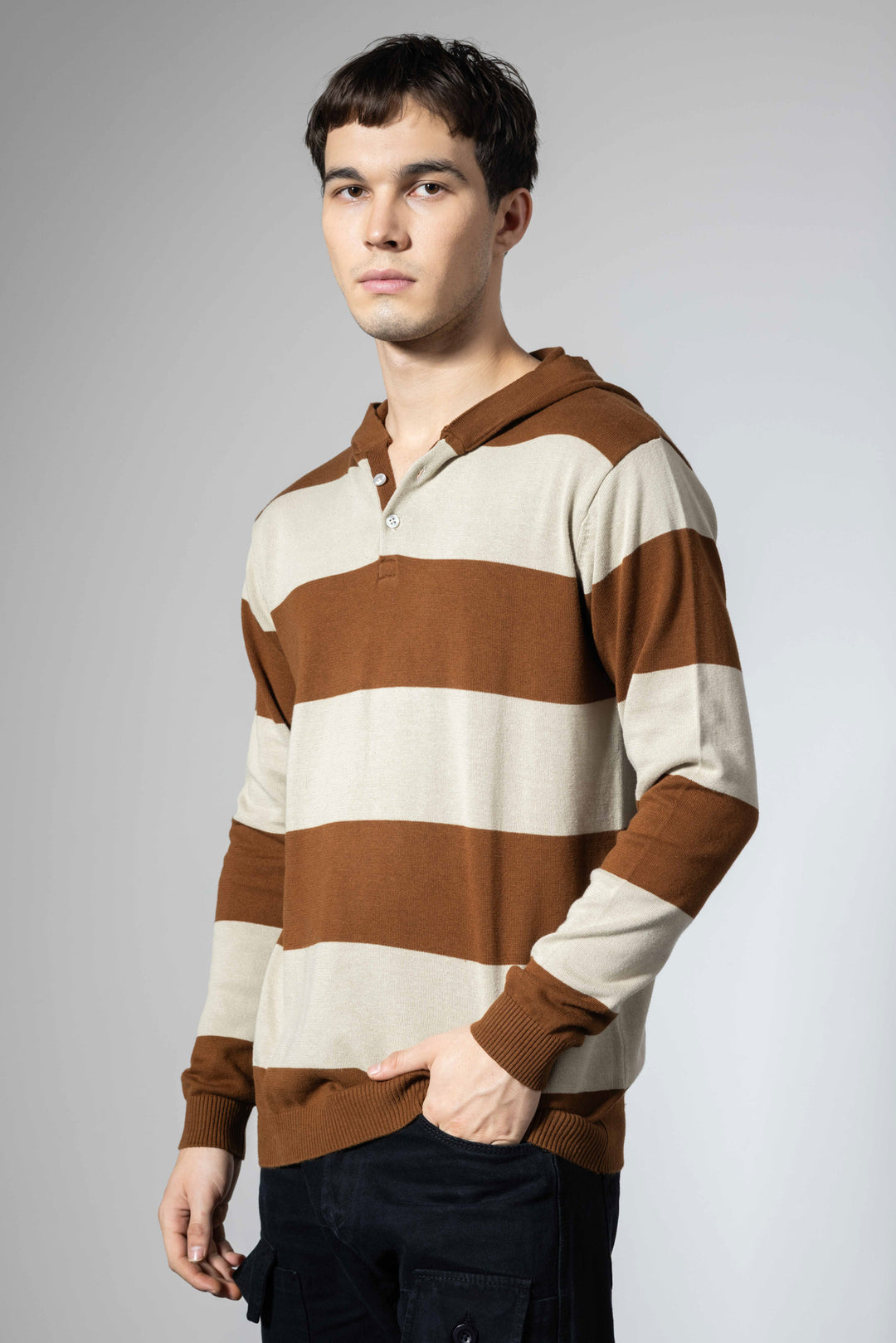 Brown Premium Flat Knit Hooded T-Shirt