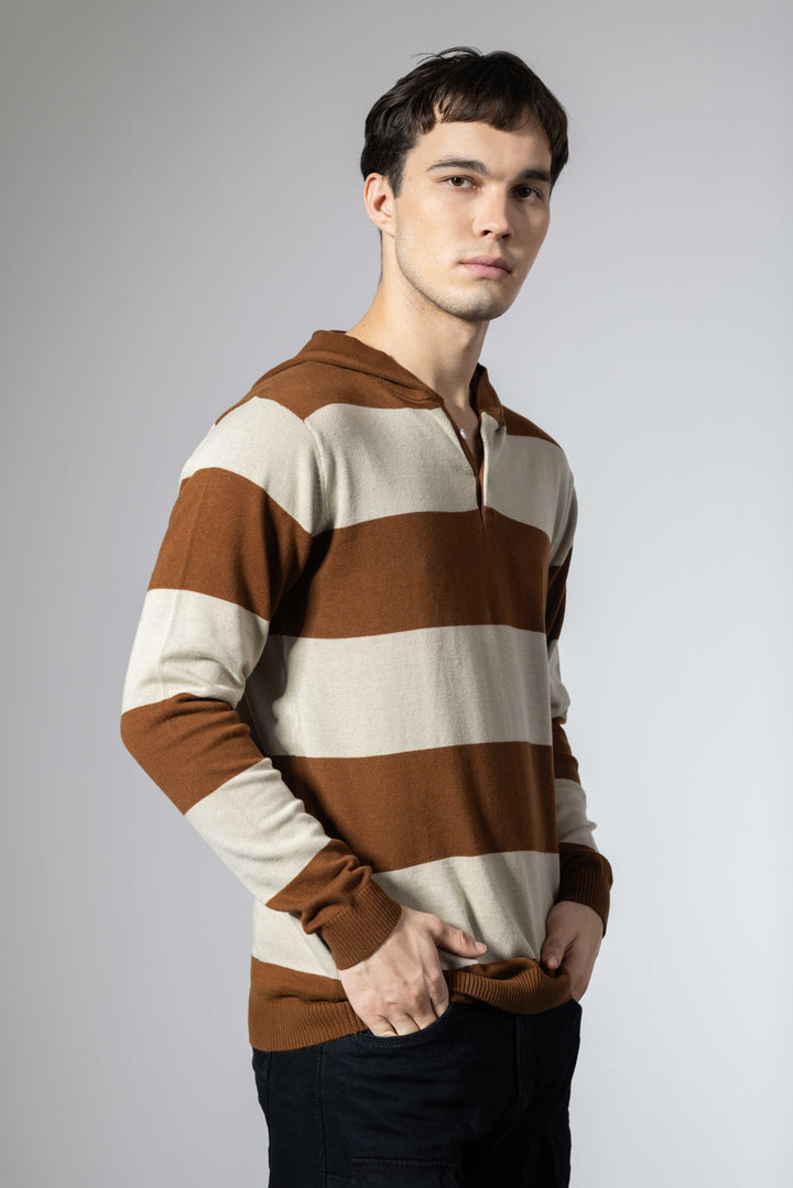 Brown Premium Flat Knit Hooded T-Shirt