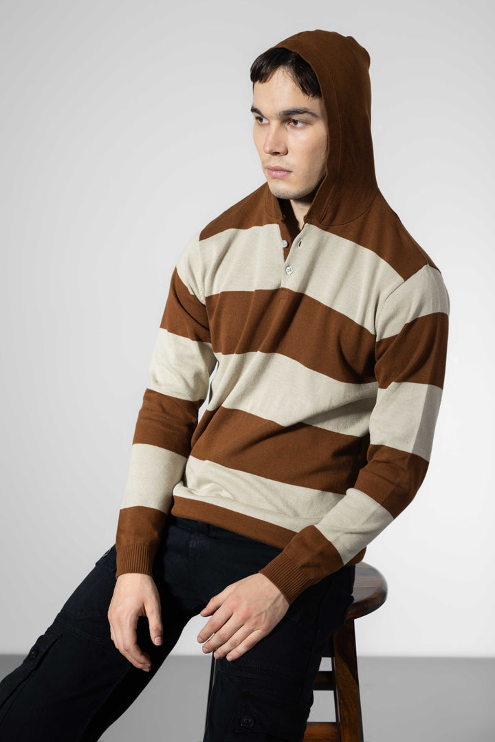 Brown Premium Flat Knit Hooded T-Shirt