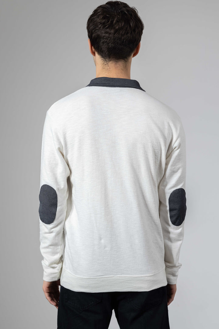 White Self Design Zipper Collar T-Shirt