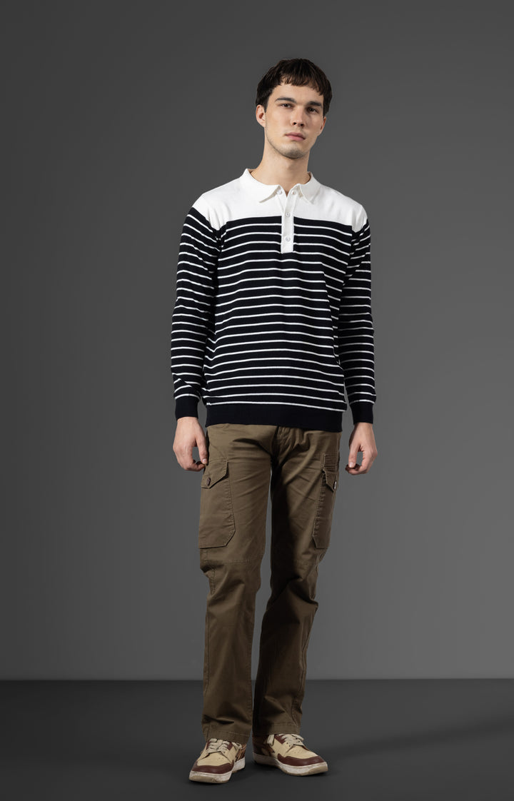 White Black Premium Flat Knit Polo T-Shirt