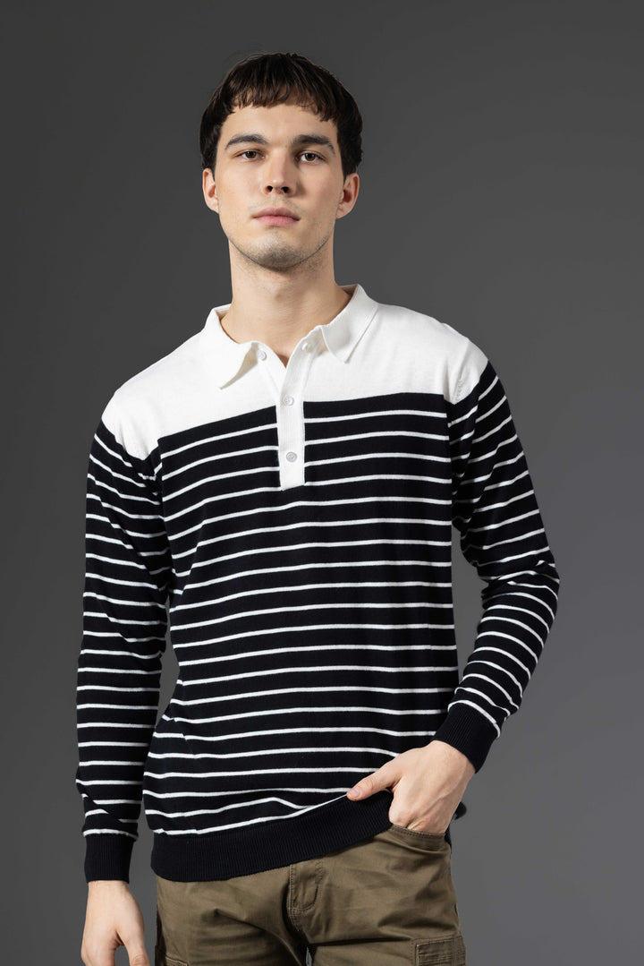 White Black Premium Flat Knit Polo T-Shirt