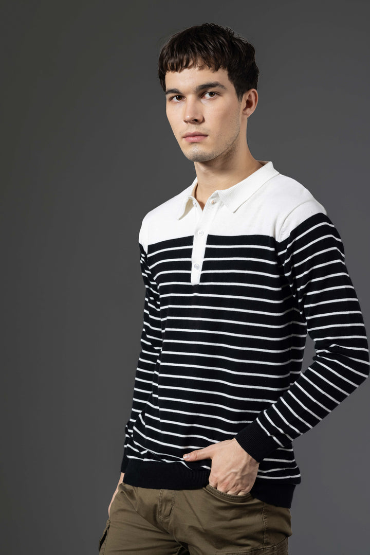 White Black Premium Flat Knit Polo T-Shirt