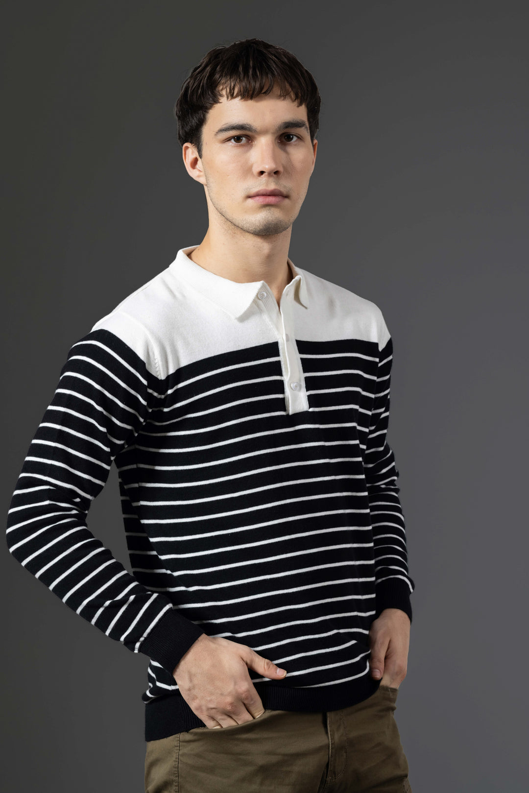White Black Premium Flat Knit Polo T-Shirt