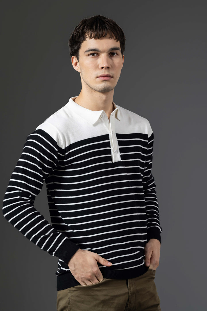 White Black Premium Flat Knit Polo T-Shirt