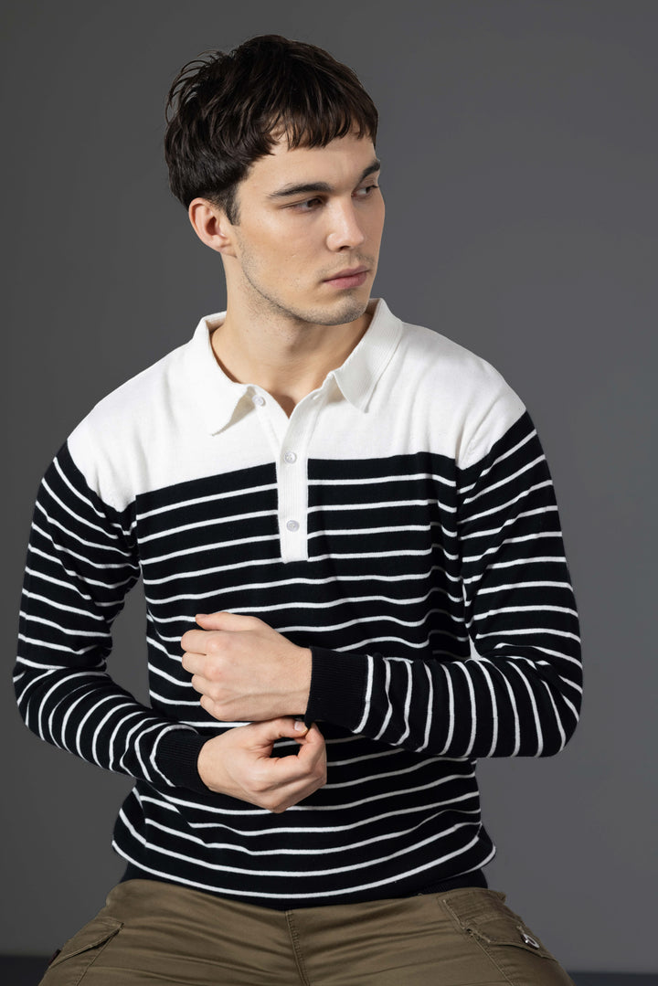 White Black Premium Flat Knit Polo T-Shirt