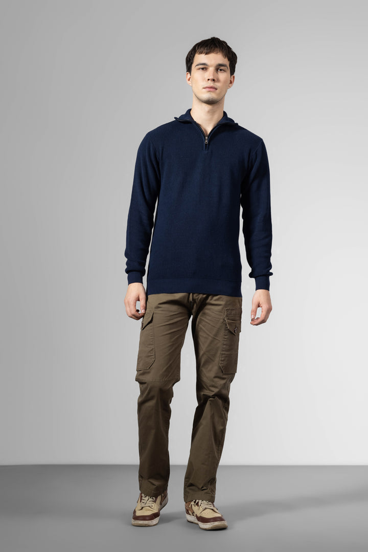 Navy Blue Premium Flat Knit Polo T-Shirt