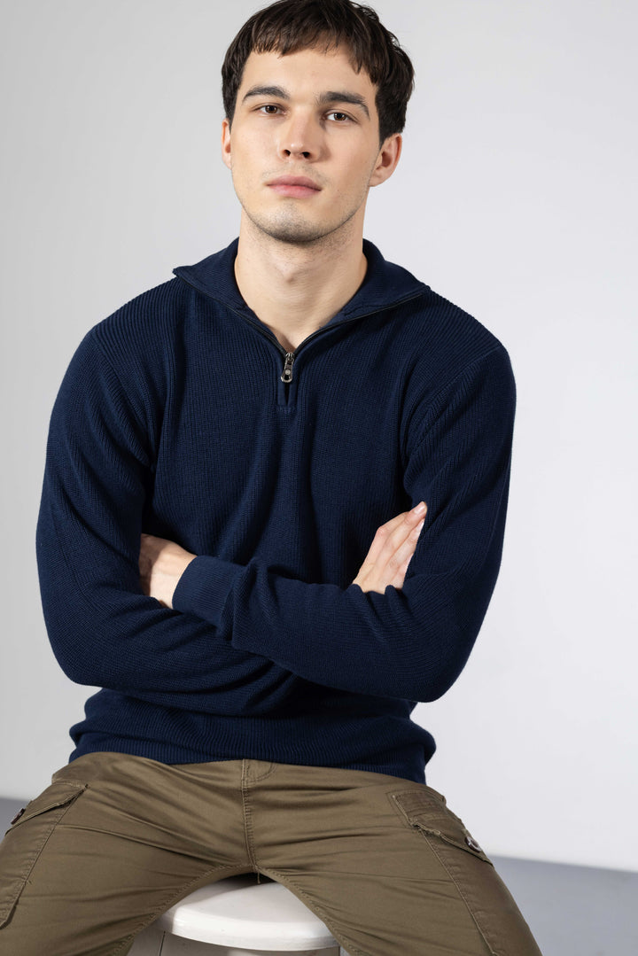 Navy Blue Premium Flat Knit Polo T-Shirt