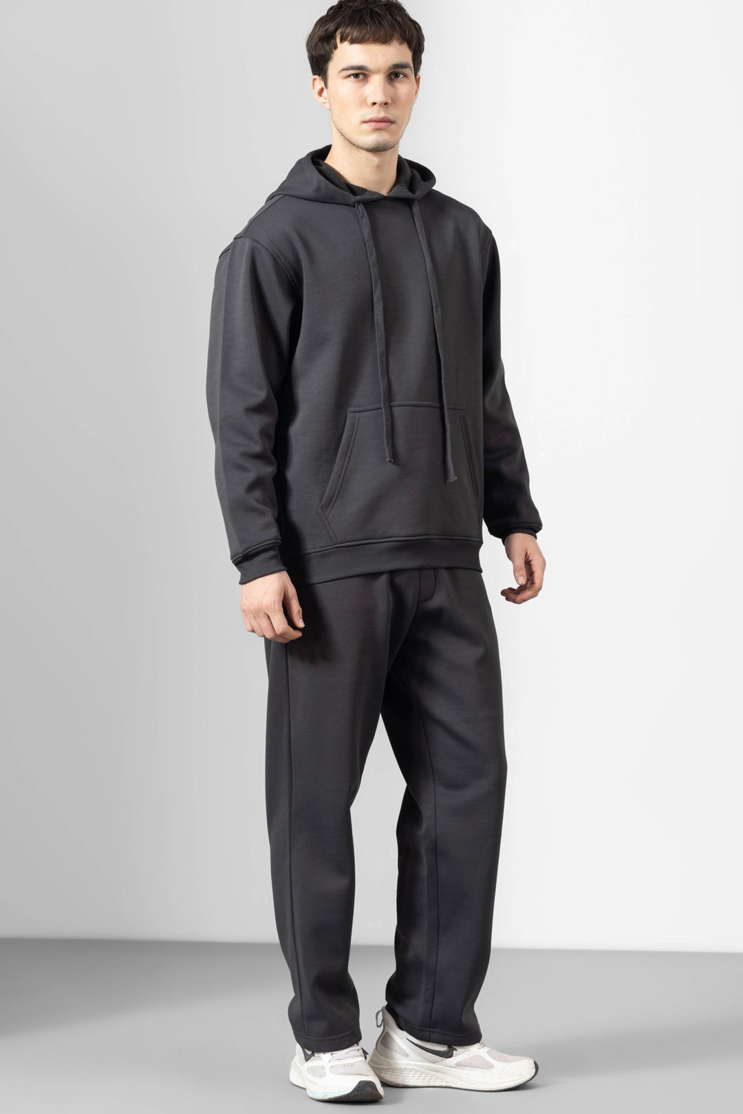 Dark Grey Heavy Fleece 2-piece Loose Fit hoodie and joggers set