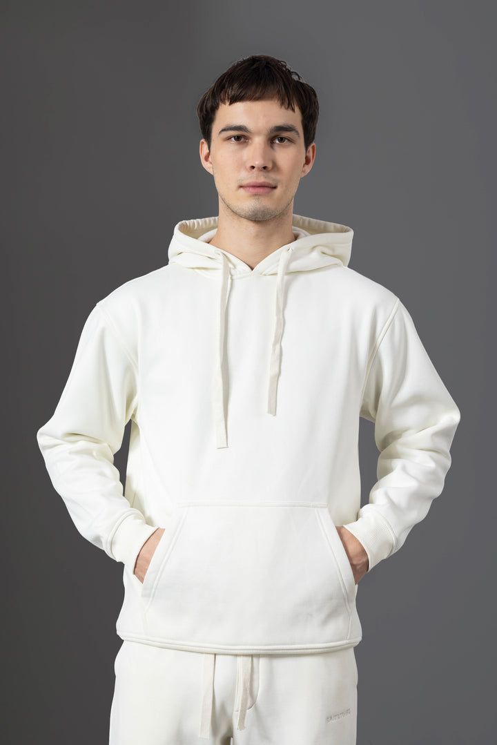White Heavy Fleece (320gsm) 2-piece Loose Fit hoodie and joggers set