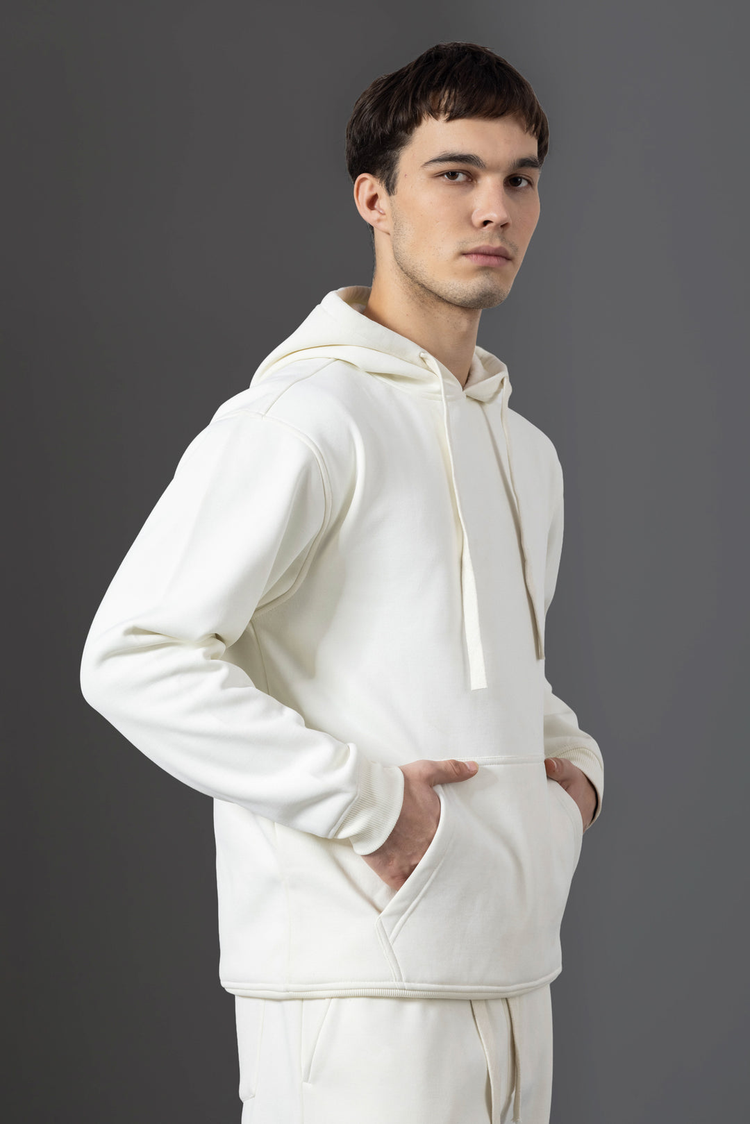 White Heavy Fleece (320gsm) 2-piece Loose Fit hoodie and joggers set
