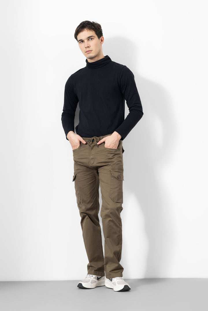 Brown Men Cotton Cargo Pants