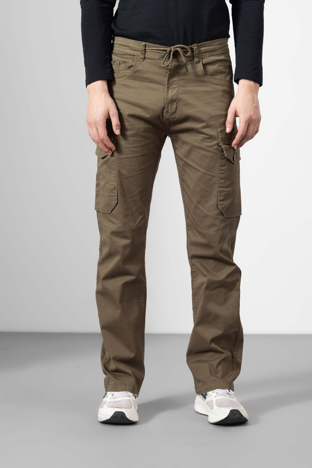 Brown Men Cotton Cargo Pants