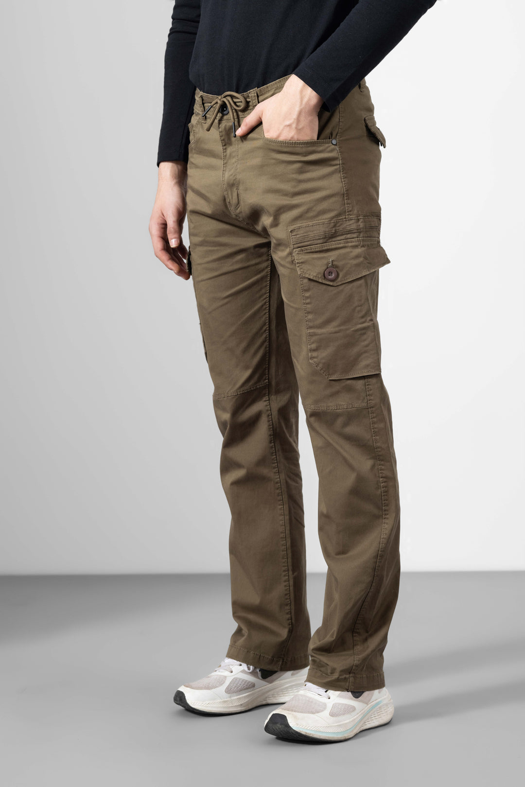 Brown Men Cotton Cargo Pants