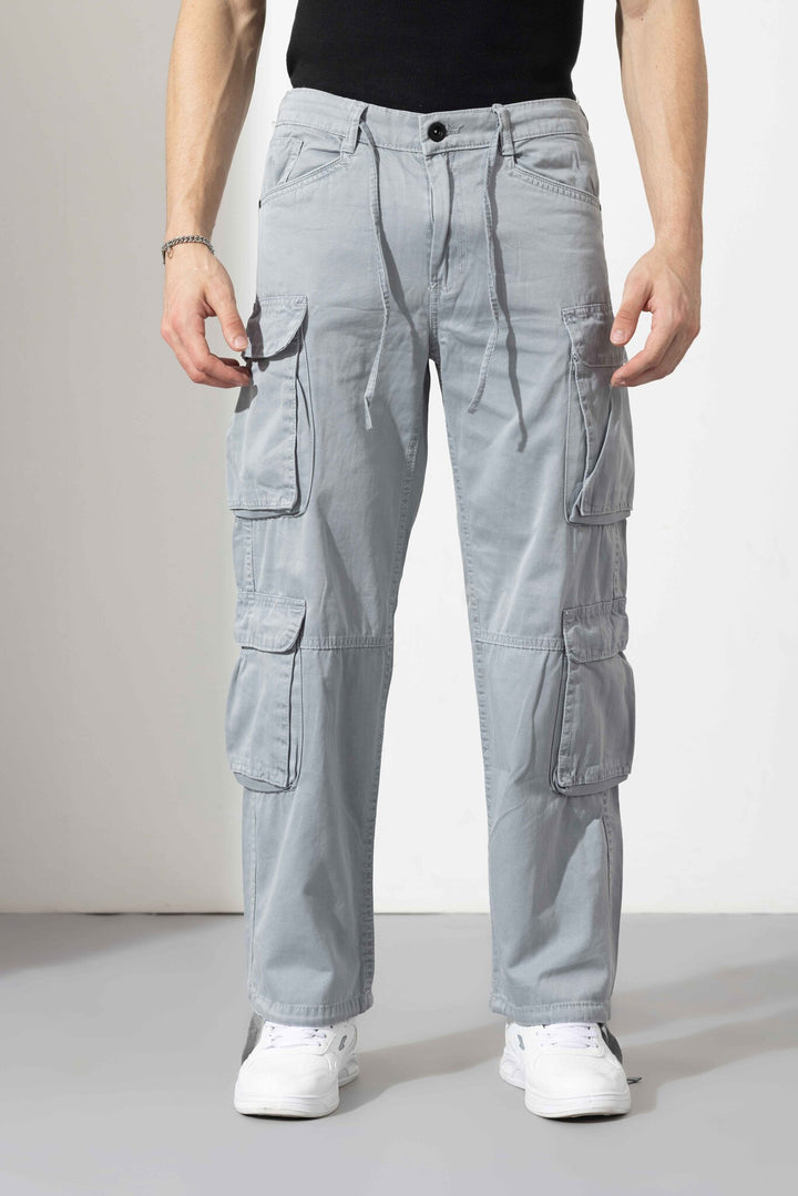 Light Grey Men Elasticated Waist Drawstring Closure Cargo Pant