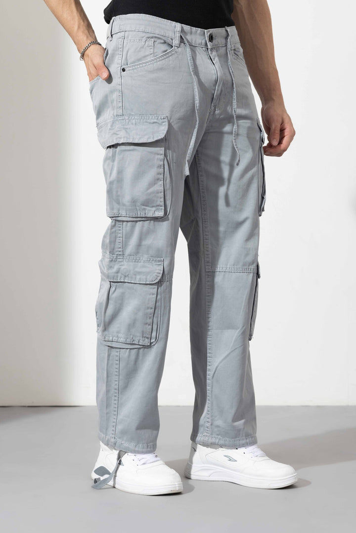 Light Grey Men Elasticated Waist Drawstring Closure Cargo Pant