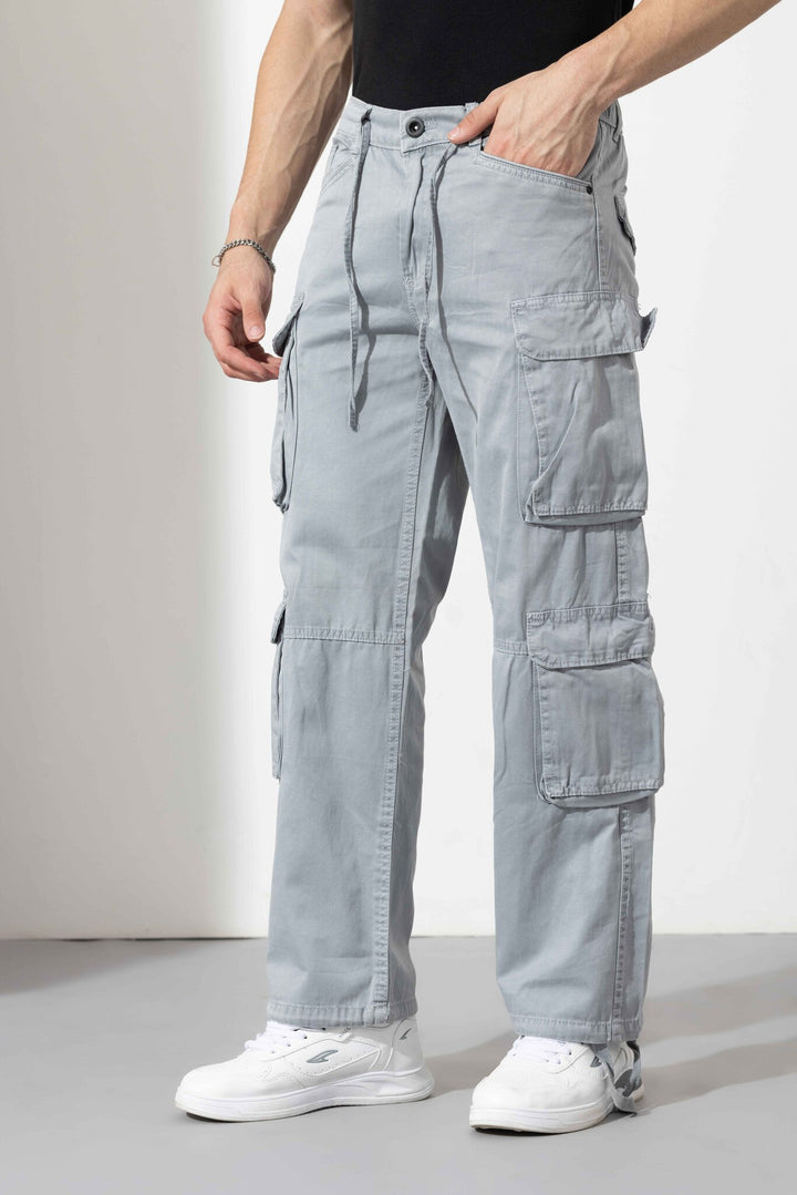 Light Grey Men Elasticated Waist Drawstring Closure Cargo Pant