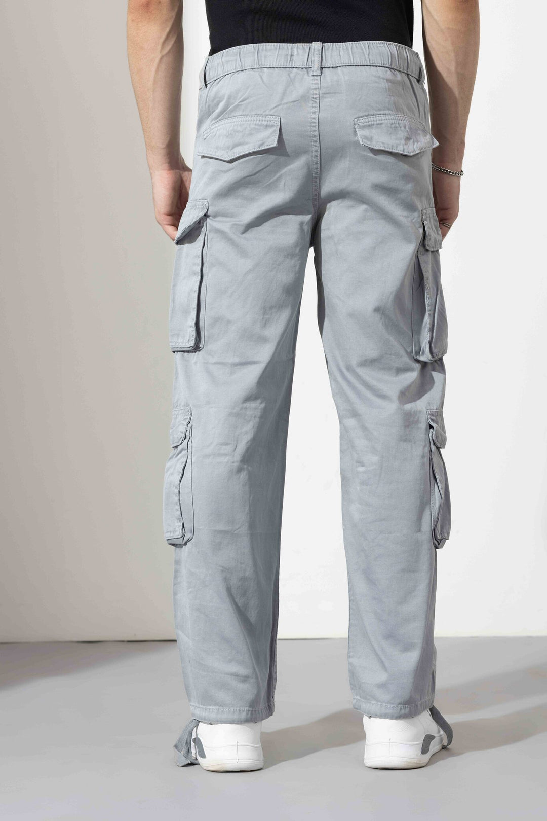 Light Grey Men Elasticated Waist Drawstring Closure Cargo Pant