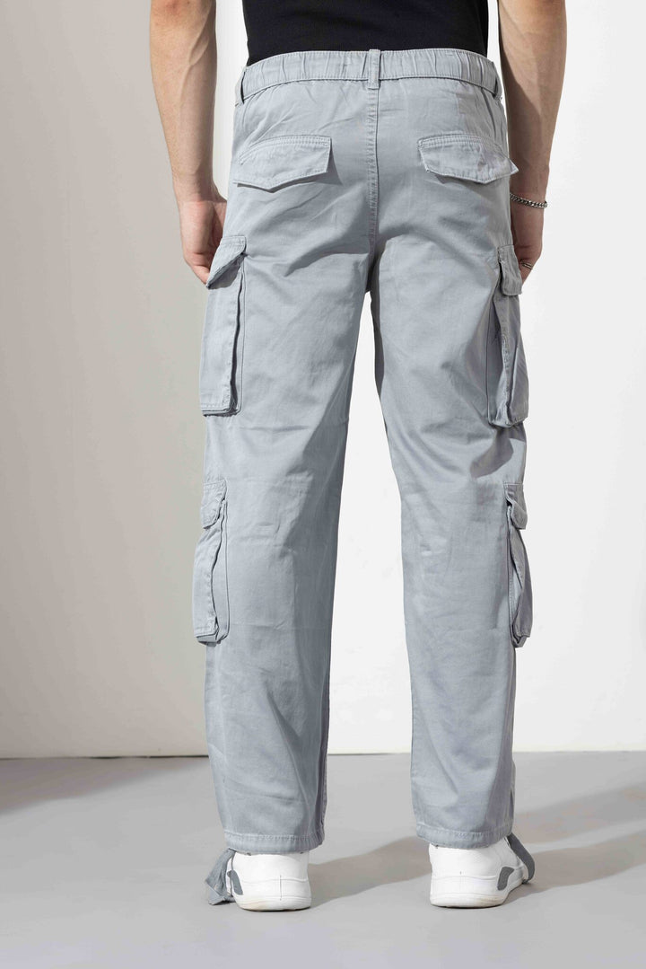 Light Grey Men Elasticated Waist Drawstring Closure Cargo Pant