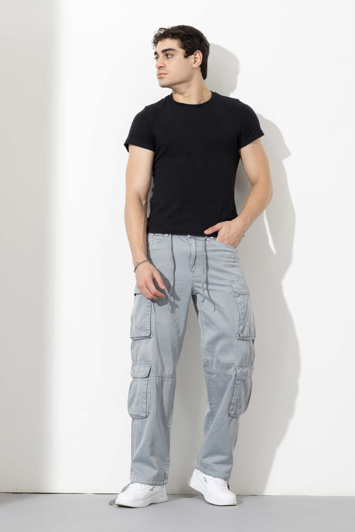 Light Grey Men Elasticated Waist Drawstring Closure Cargo Pant