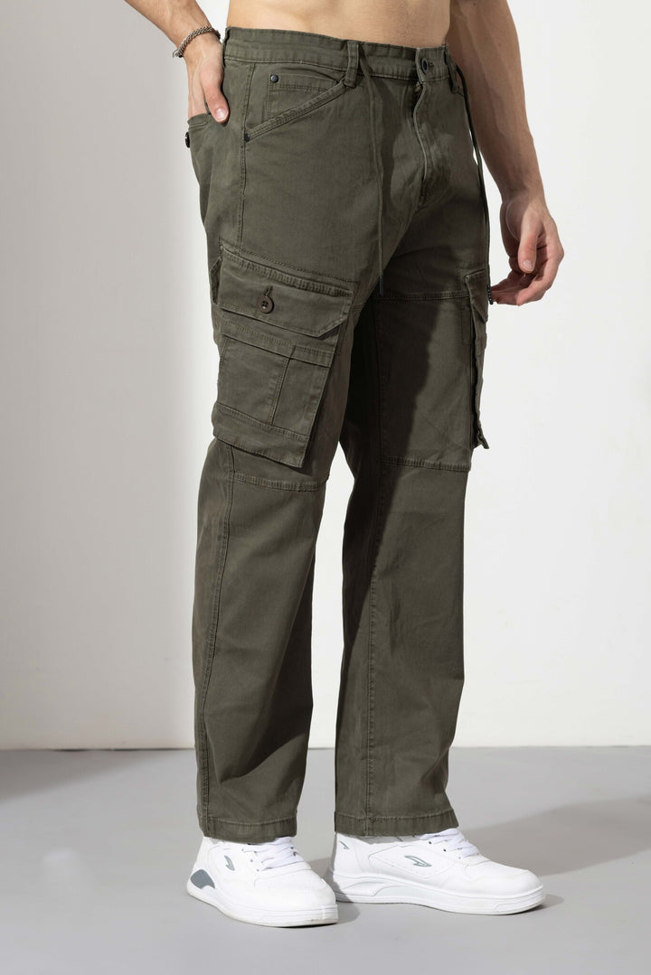 Green Drawstring Closure Multi Pocket Cargo Pants