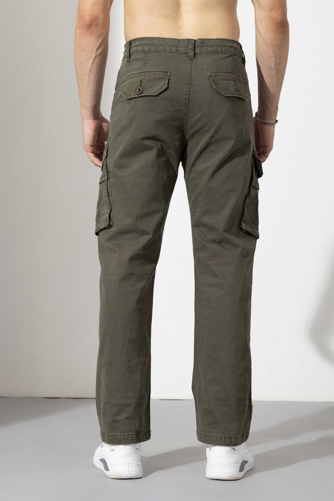 Green Drawstring Closure Multi Pocket Cargo Pants