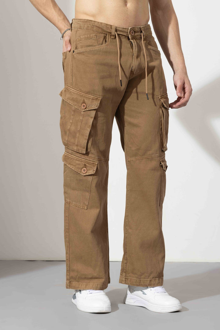 Beige Drawstring Closure Multi Pocket Cargo Pants