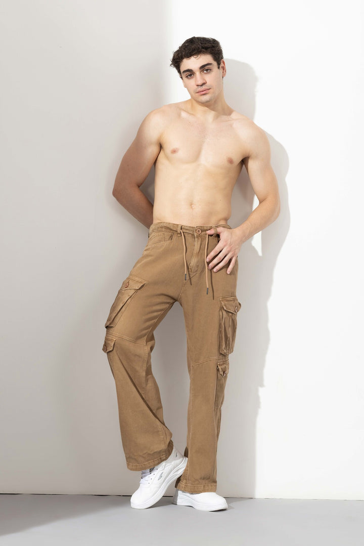 Beige Drawstring Closure Multi Pocket Cargo Pants