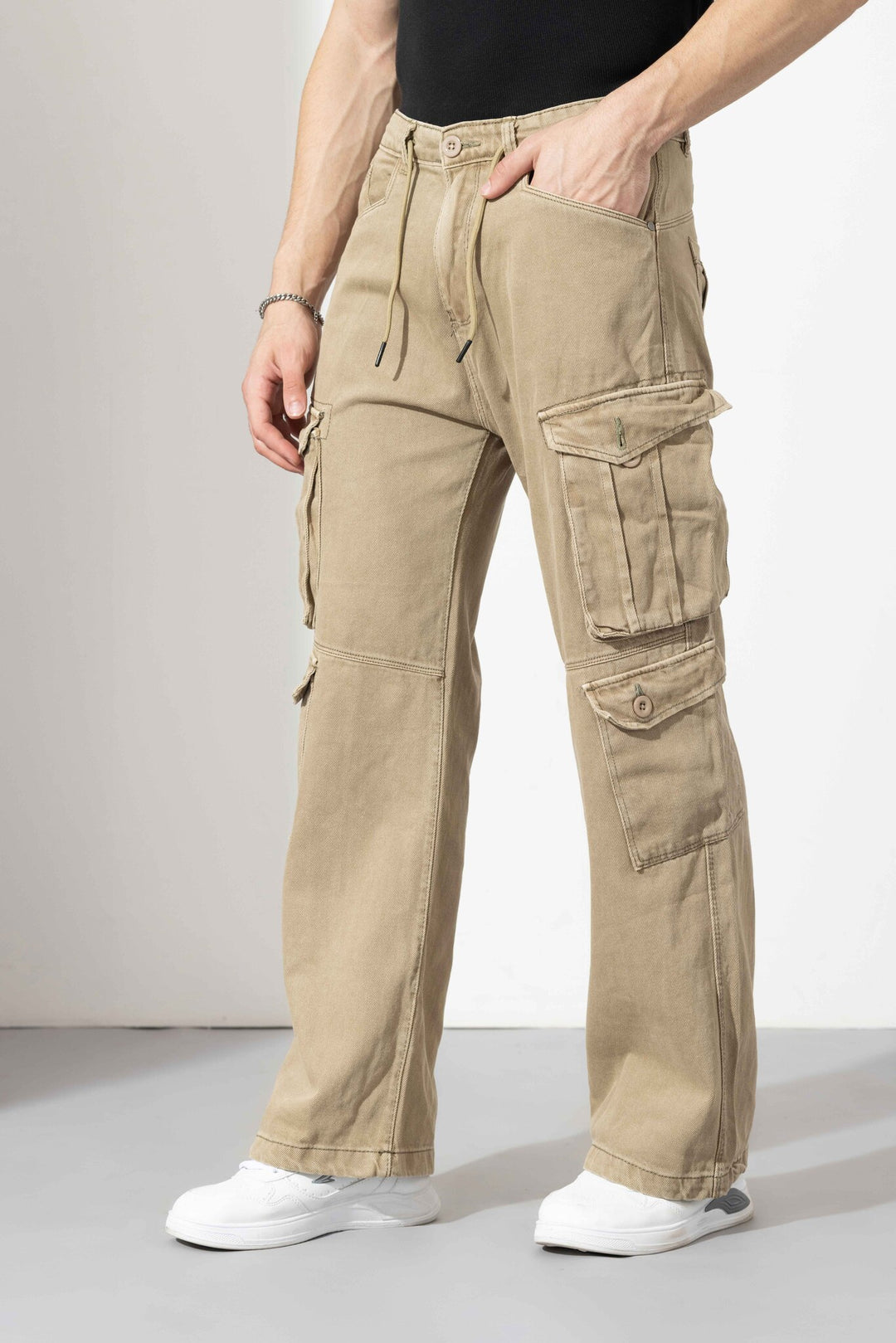 Light green Drawstring Closure Multi Pocket Cargo Pants