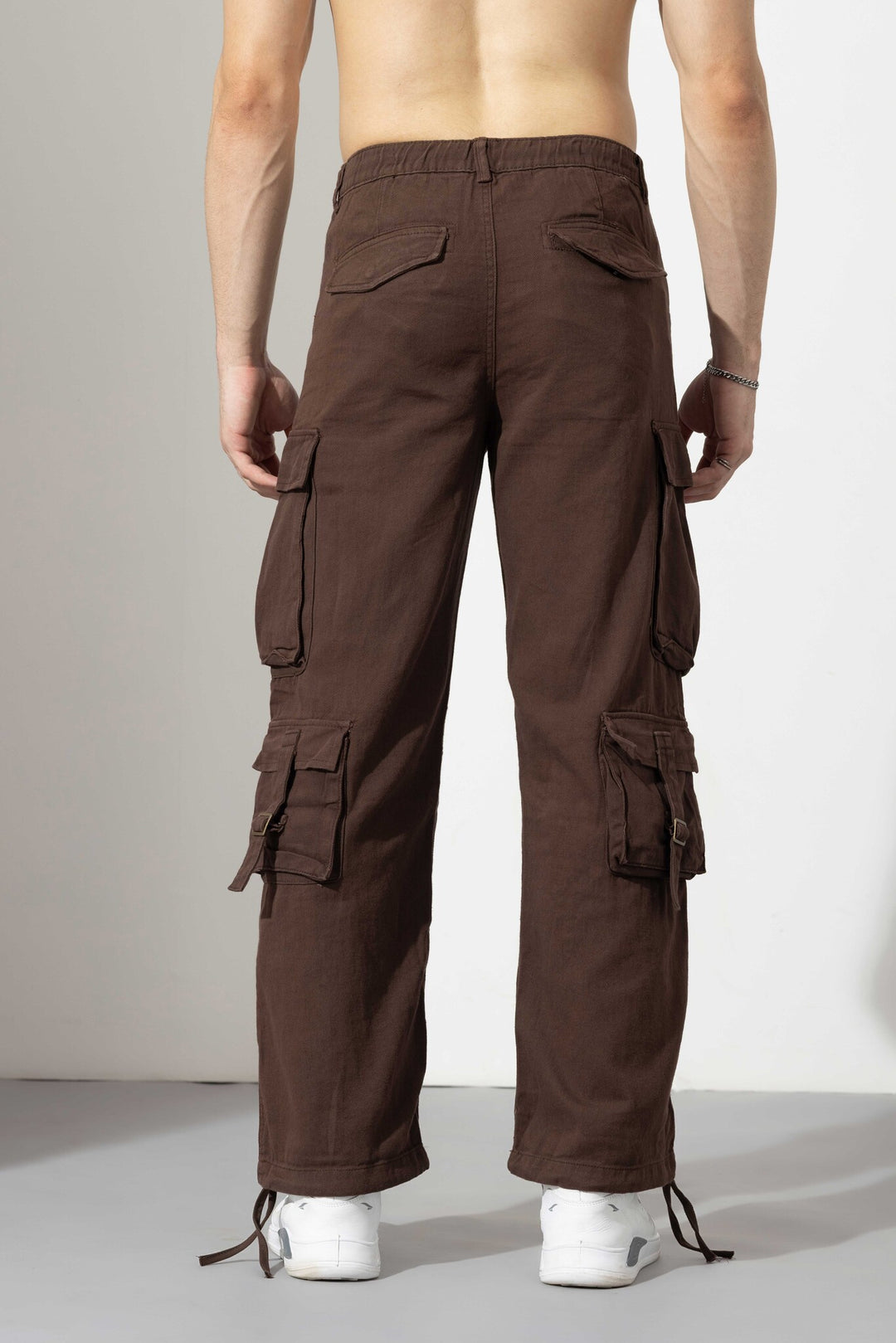 Brown Men Drawstring Cotton Cargo Pant