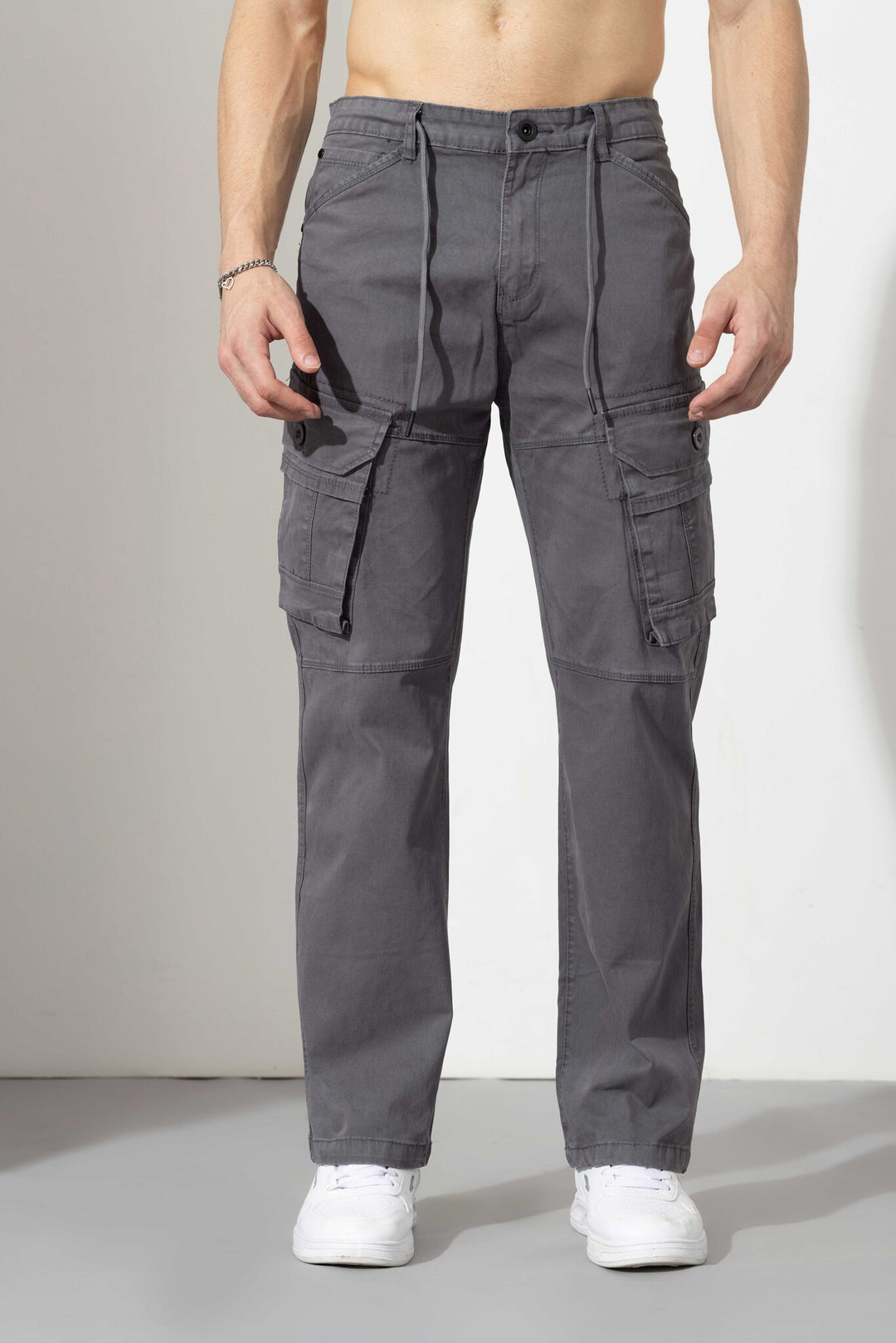 Steal Grey Drawstring Closure Multi Pocket Cargo Pants